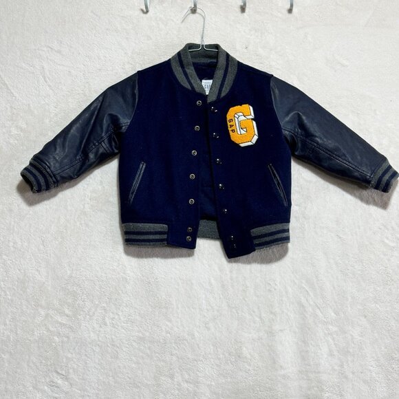 Baby Gap 4T Faux Leather Wool Letterman Bomber Stylish Spring Jacket - Picture 1 of 15